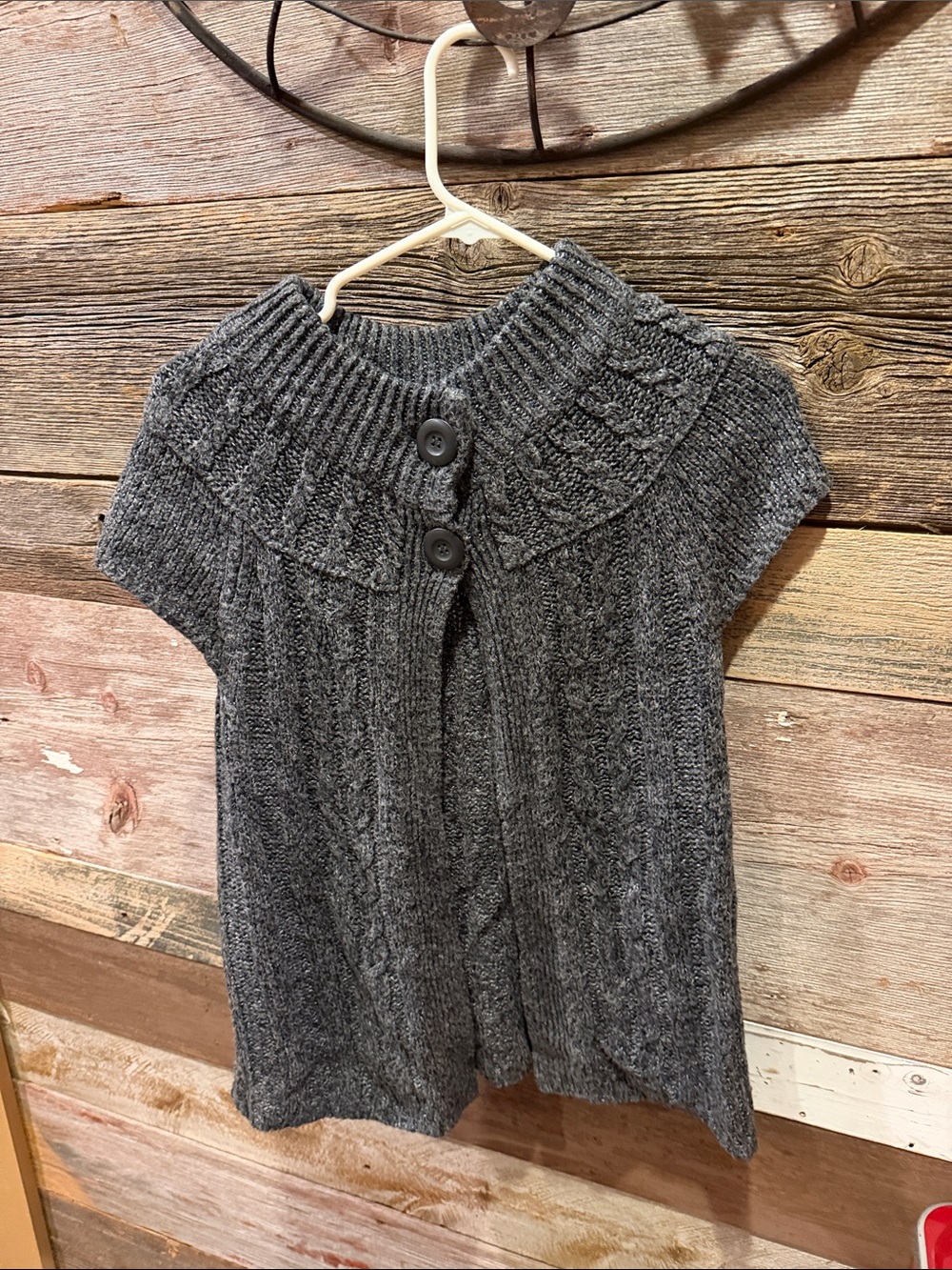 Sonoma Dark Charcoal Short-Sleeve Cable-Knit Cardigan